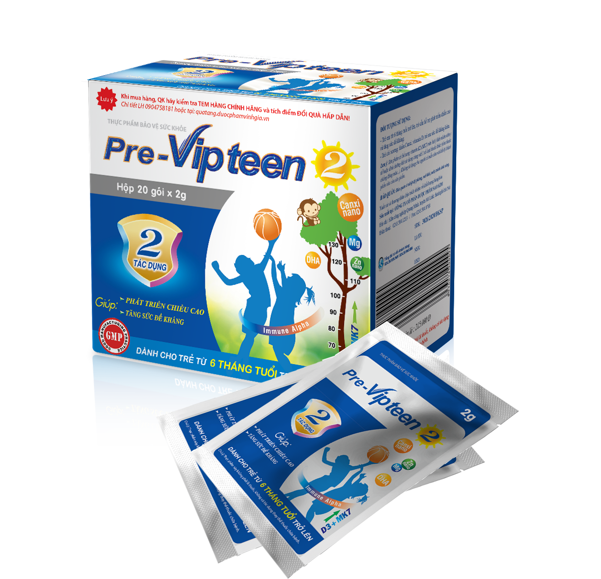 Gói cốm Pre-Vipteen 2 : Hỗ trợ phát triển chiều cao và tăng sức đề kháng cho trẻ