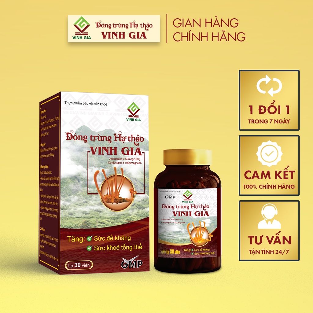 TPBVSK Đông Trùng Hạ Thảo Vinh Gia (Hộp 1 lọ x 30 viên)