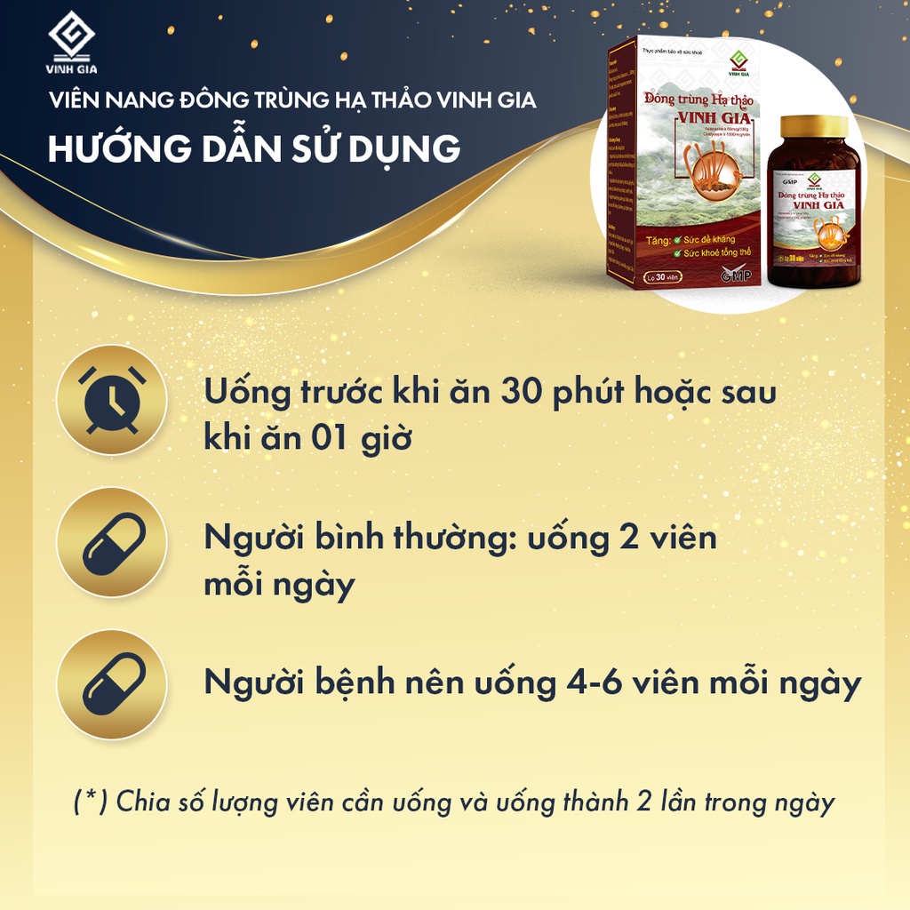 TPBVSK Đông Trùng Hạ Thảo Vinh Gia (Hộp 1 lọ x 30 viên)