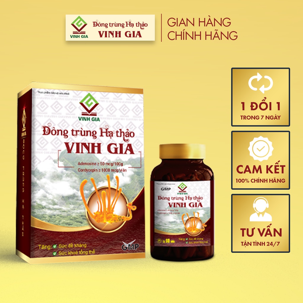 TPBVSK Đông Trùng Hạ Thảo Vinh Gia (Hộp 1 lọ x 60 viên)