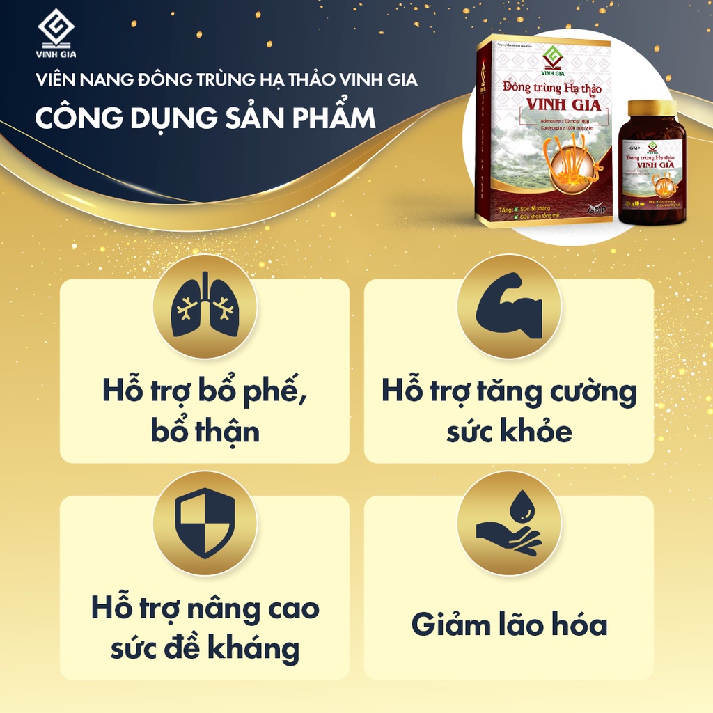 TPBVSK Đông Trùng Hạ Thảo Vinh Gia (Hộp 1 lọ x 60 viên)