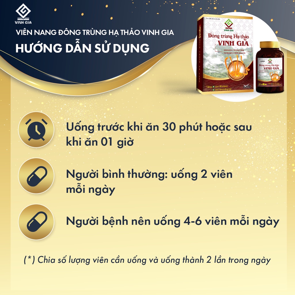 TPBVSK Đông Trùng Hạ Thảo Vinh Gia (Hộp 1 lọ x 60 viên)